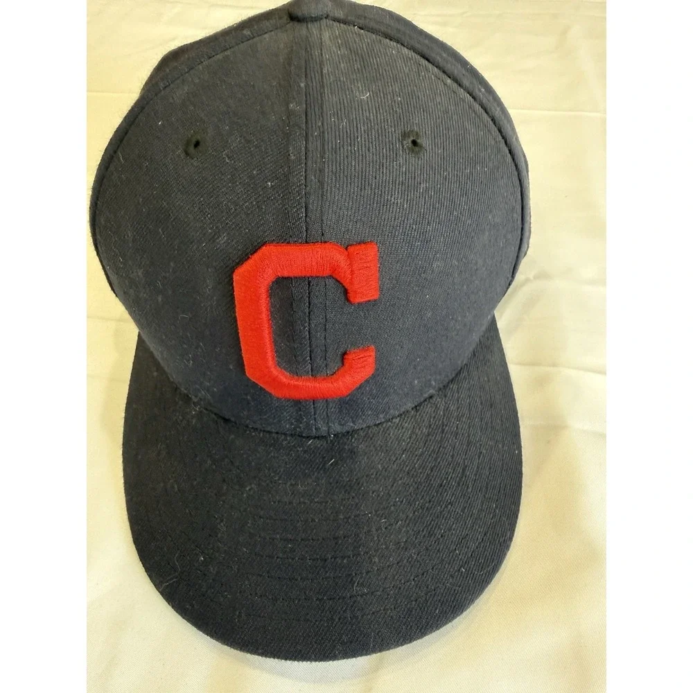 Vintage New Era Cleveland Indians Hat 7 5/8 Navy Blue 59FIFTY Fitted MLB Cap USA